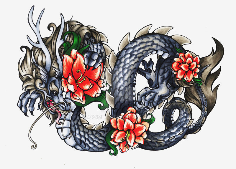Китайский дракон значение. Ориентал тату дракон. Китайский дракон тату. Японский дракон с цветами. Японский дракон тату.