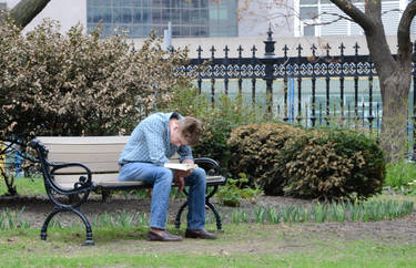 reading a book in downtown Toronto