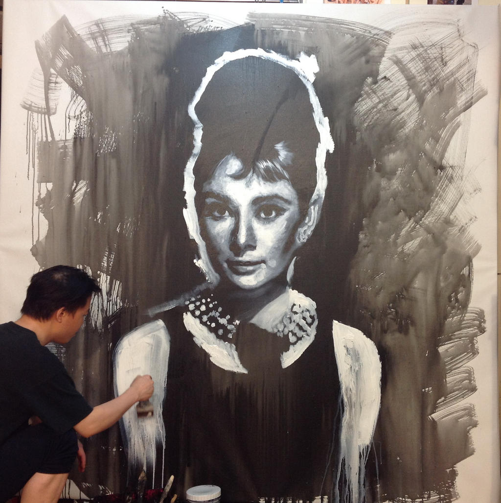 Audrey Hepburn Breakfast at tiffany painting WIP by michaelandrewlaw