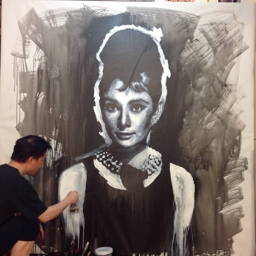 Audrey Hepburn Breakfast at tiffany painting WIP by michaelandrewlaw