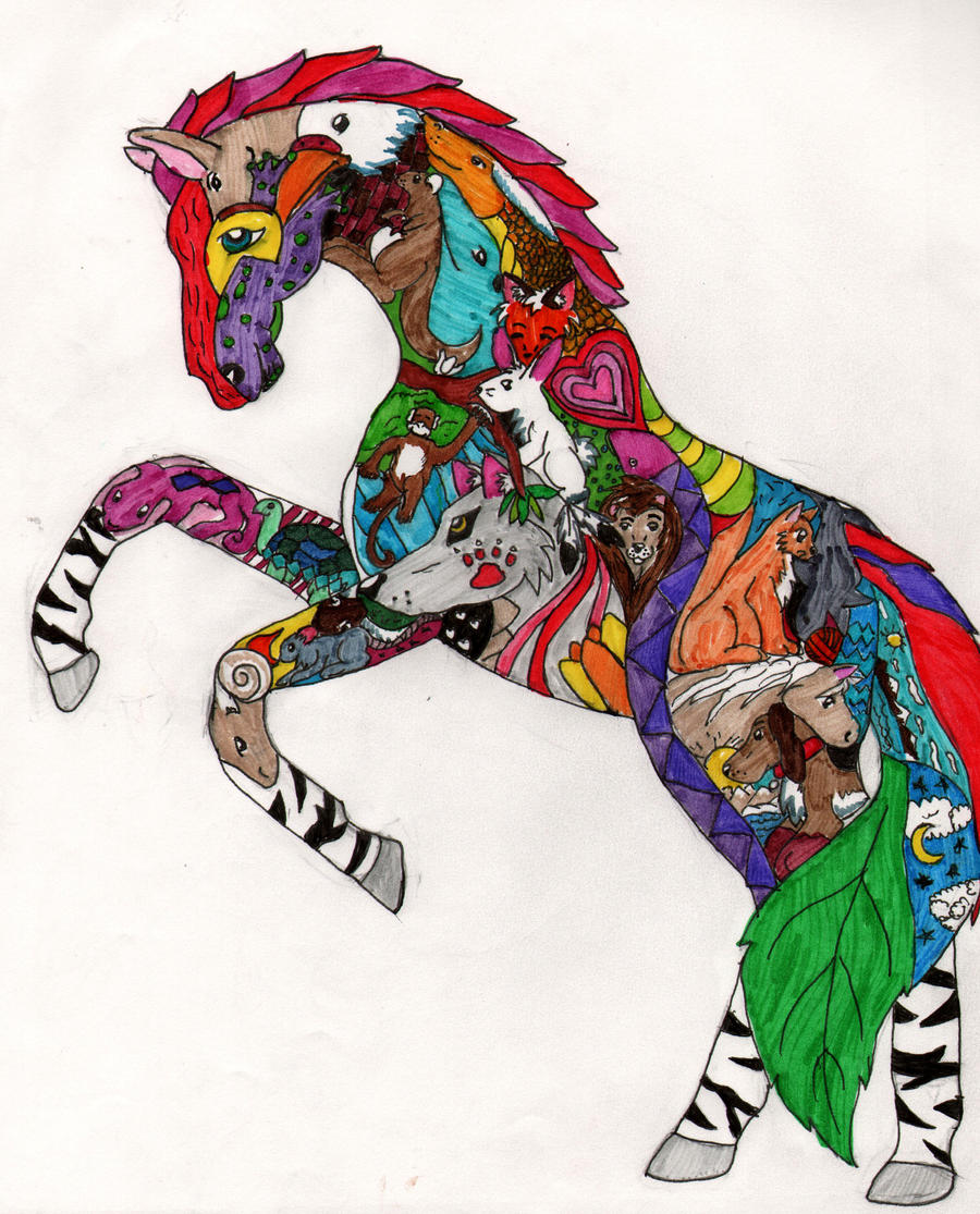 Horse animal collage drawing by sangodemonslayer250 on DeviantArt