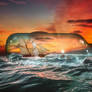 A Photo Manipulation of a Sailing Ship in a Bottle