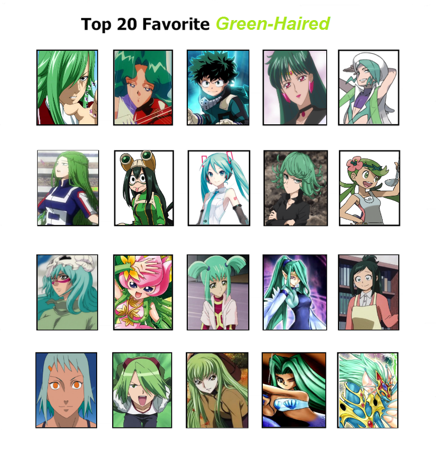 Top 20 Green-Haired Characters Meme by StellarFairy on DeviantArt
