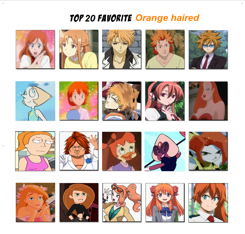 Top 20 Favorite Orange-Haired Characters Meme by StellarFairy on DeviantArt