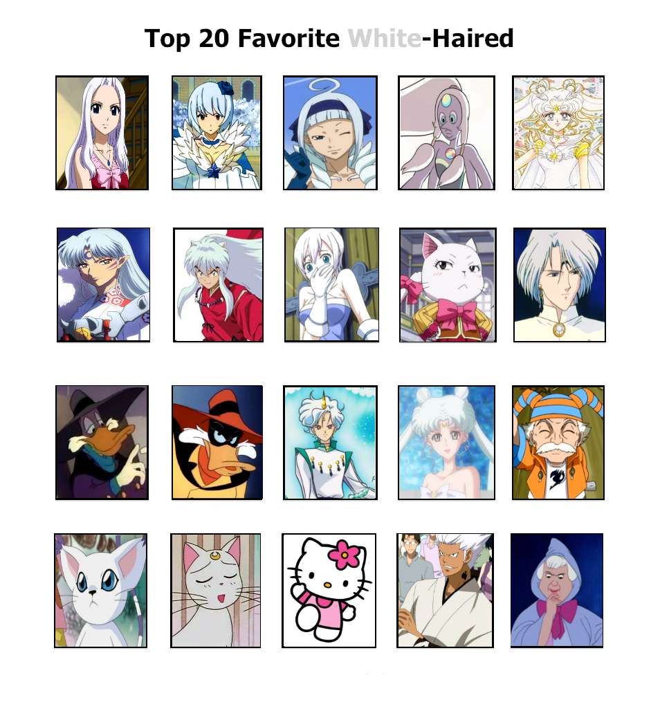 Top 20 White-Haired Characters Meme by StellarFairy on DeviantArt