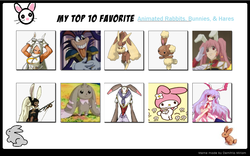 Top 10 Rabbits Meme (Redone) by StellarFairy on DeviantArt