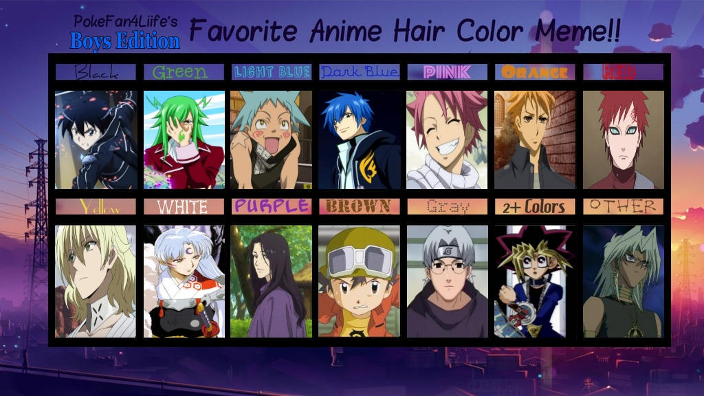 Favorite Anime Hair Color Meme 2022 (Boys) by StellarFairy on DeviantArt