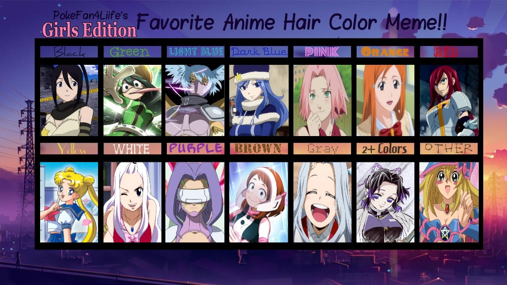 Anime Hair Color Meme (Girls) by StellarFairy on DeviantArt