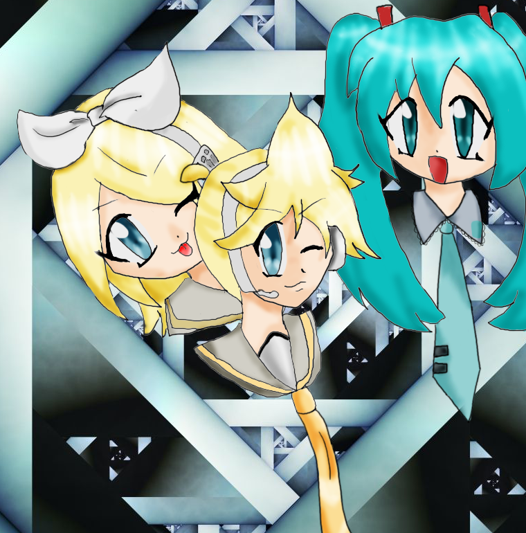 Rin, Len, and Miku