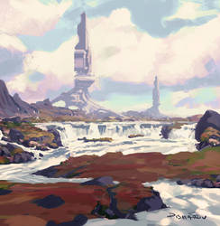 Towers Over Red Plains Environment Color Concept