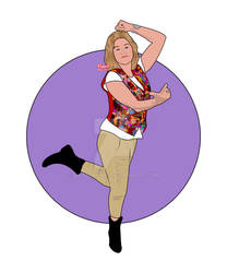 Lucy Lawless and her vest of many colours doodle