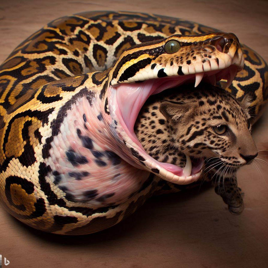 Python swallowing Leopard by KingSusiePen24 on DeviantArt