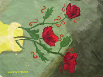 Red flowers in yellow vase