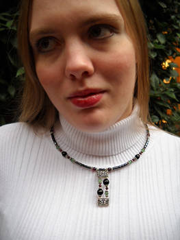 Jade, Garnet and Onyx Necklace