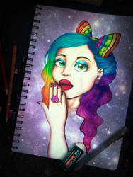 Rainbow Hair Cartoon Girl