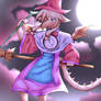 Woody having a walk around her broom