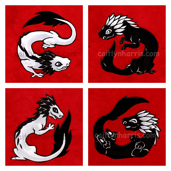 Yin Yang Dragon buttons and magnets