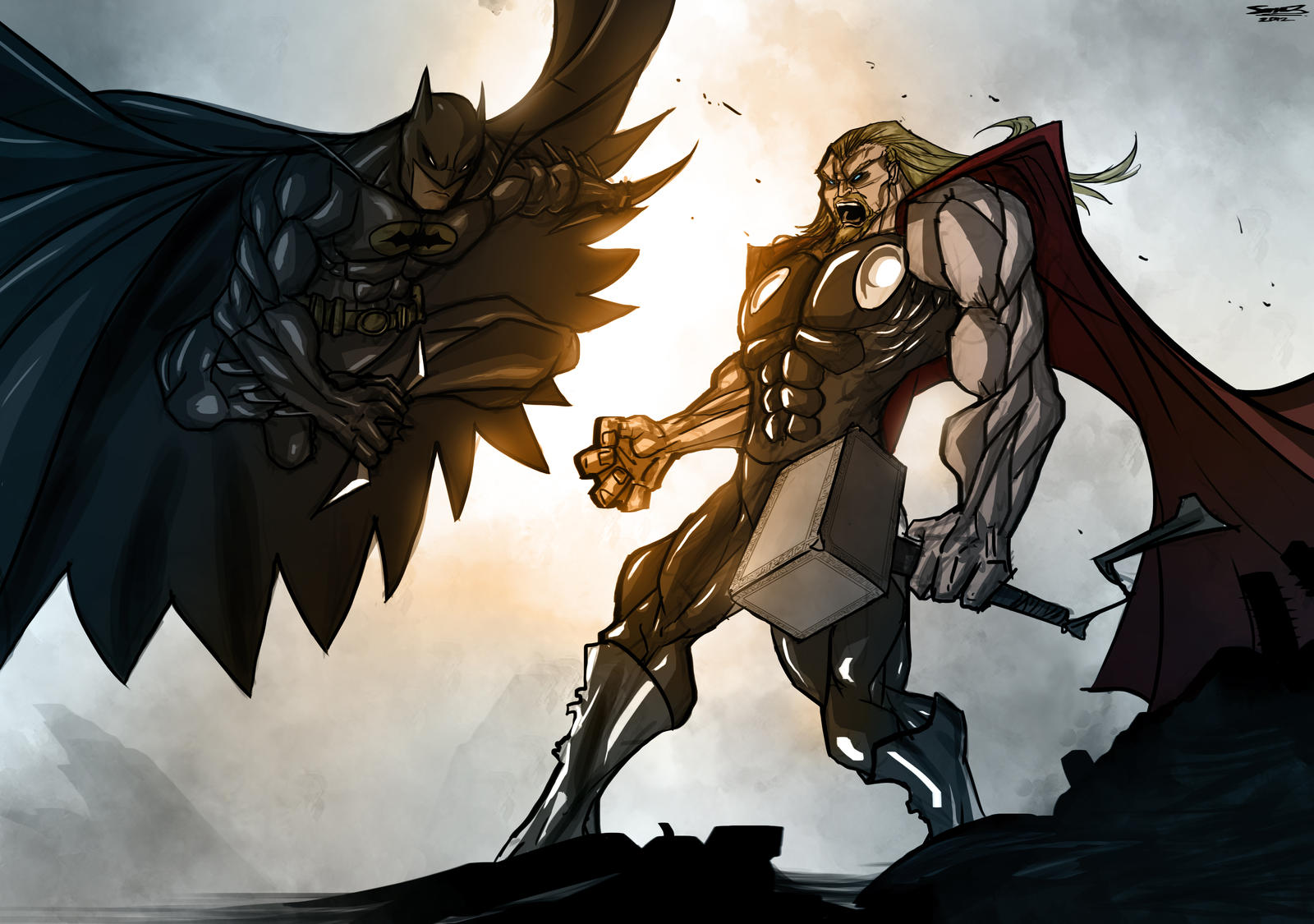 Thor Vs. Batman by TheRisingSoul on DeviantArt