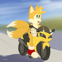 Tails riding a motorcycle 