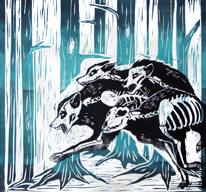 bone pack linocut