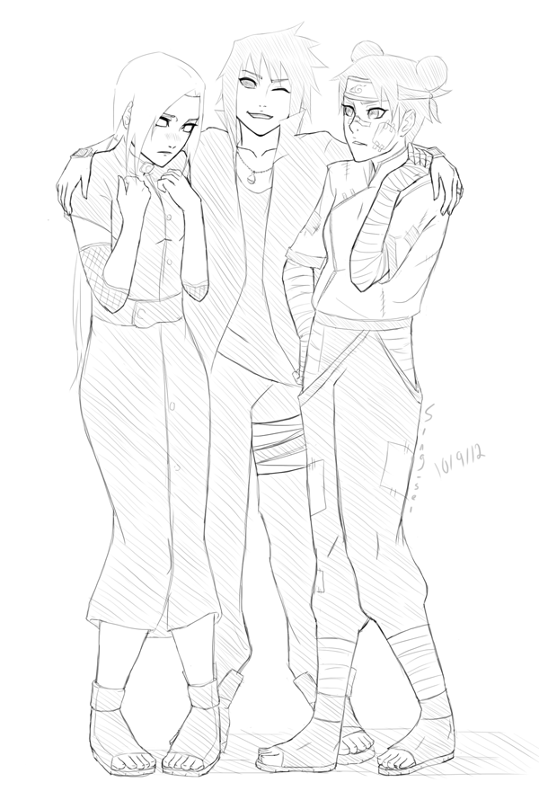 Comm. Sketch: blacxican -- RTN Sasuke, Ino, Tenten