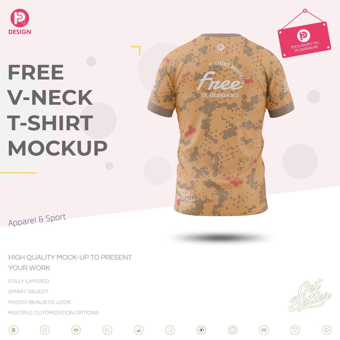 Free V Neck T-Shirt Mockup (PSD)