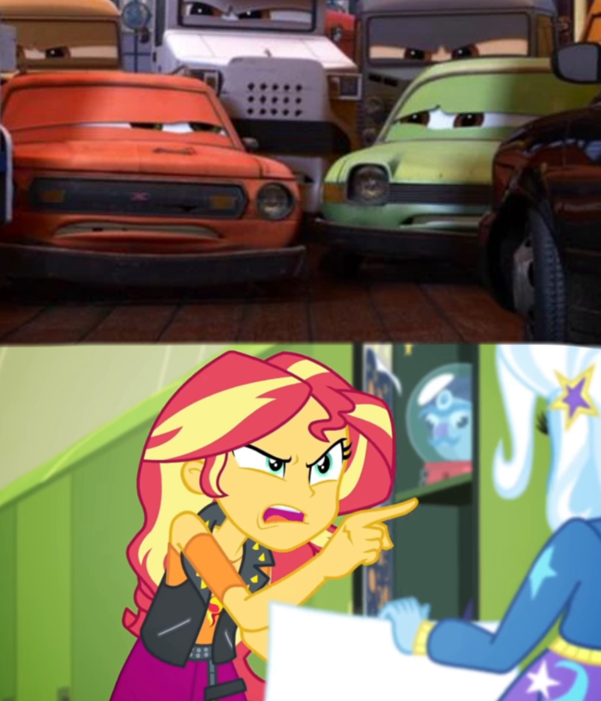 Sunset Shimmer Yells at Grem and Acer by jacksontormbaymaz on DeviantArt