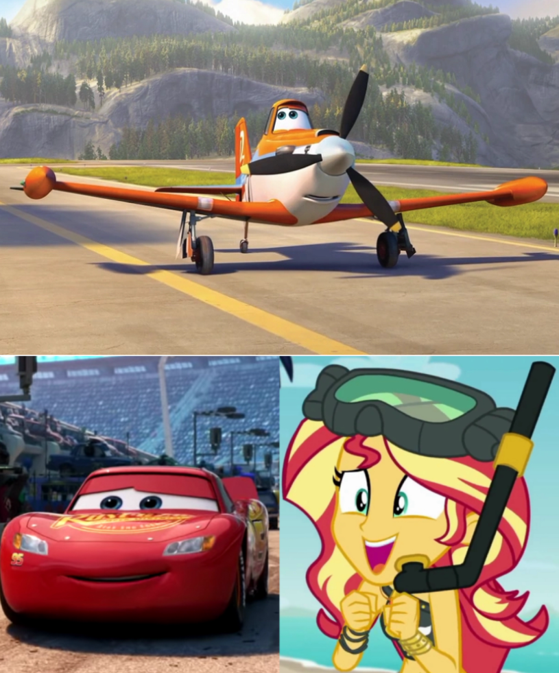 Sunset and McQueen meets Dusty Crophopper by jacksontormbaymaz on DeviantArt