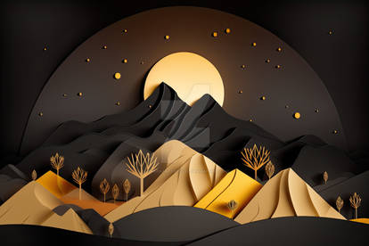 Mountain Moonrise in the Desert - Papercraft