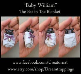 William The Baby Bat in a Blanket Necklace