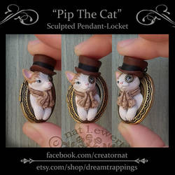 Pip The Cat Sculpted Polymer Clay Locket