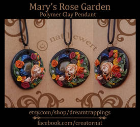 Mary's Rose Garden Sculpted Clay Pendant