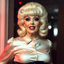 A mature drag queen in heavy glamorous make up, bl