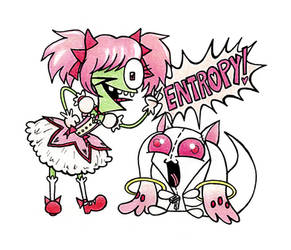 Zim and Gir cosplay as Madoka and Kyubey