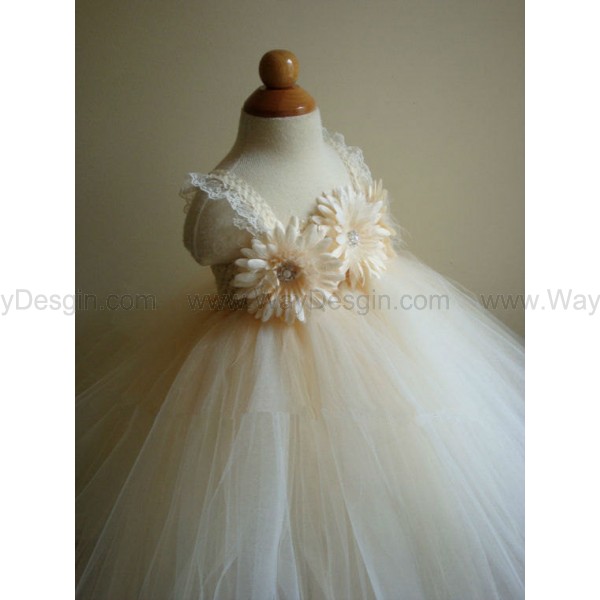 Flower girl dress Champagne and ivory tutu dress