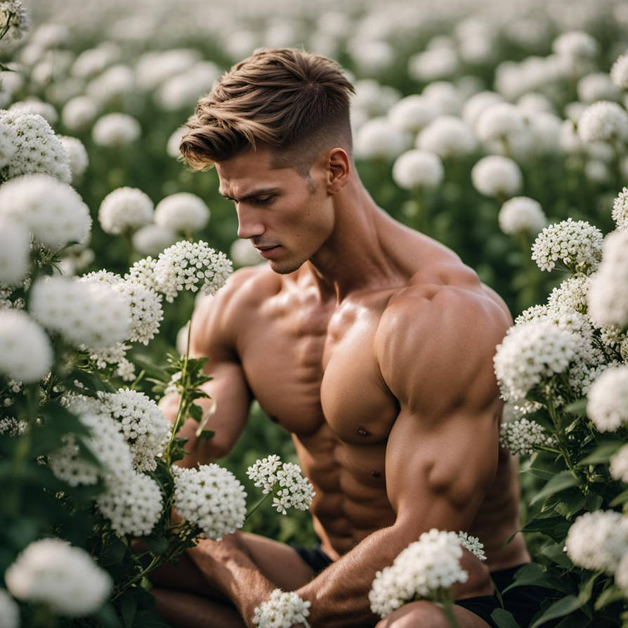 Withe Flowe Naked Young Muscle Boy On The Field Of White Flowe by petercliffstan on ...