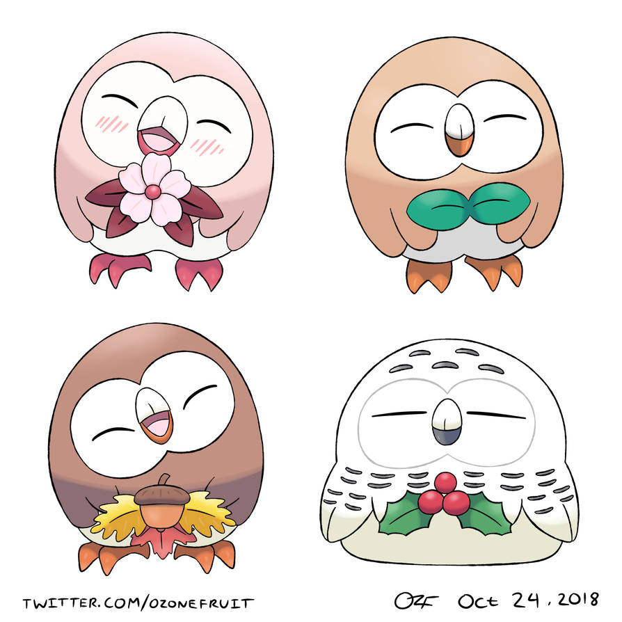 Drawtober Day 24! Seasonal Rowlets! by OzoneFruit on DeviantArt