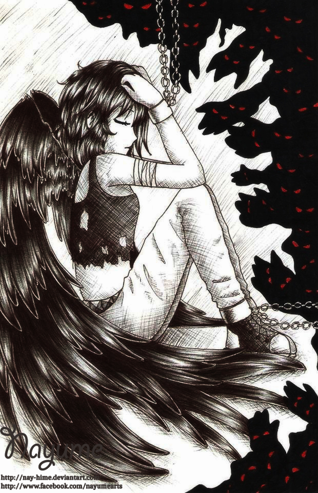 fallen angel girl drawing