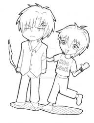 Chibi Yuki and Shuichi - B+W