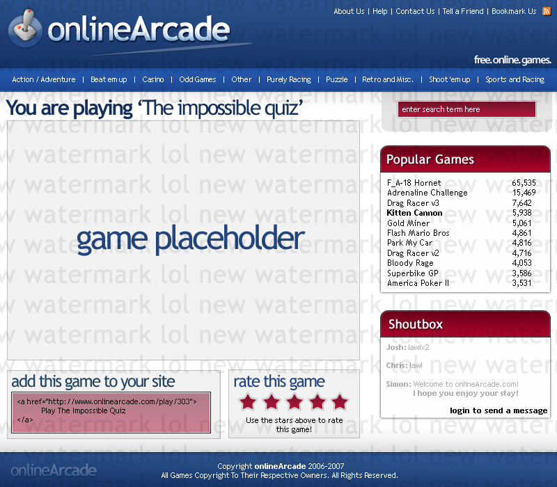 Arcade Website Design