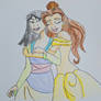 Belle hugging Mulan (Iora Cookie box redraw)