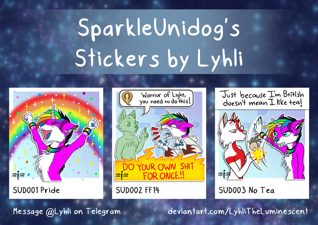 SUD001-003 SparkleUnidog Stickers by LyhliTheLuminescent