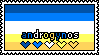 an Androgynos (Talmudic sex) pride stamp with the text reading androgynos in blue, yellow, and white like the flag.