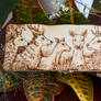 Deer family -art burned on wooden box lid