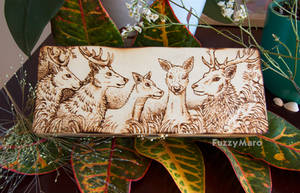 Deer family -art burned on wooden box lid