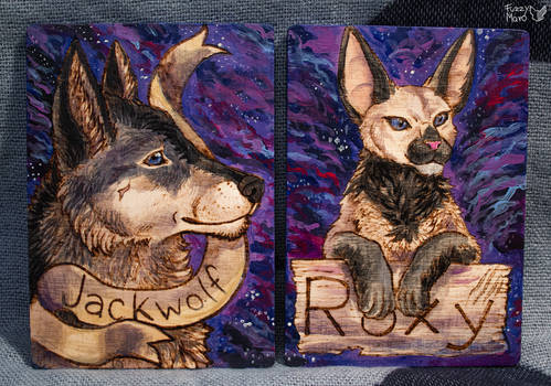 Wooden badges- Wolf and cat