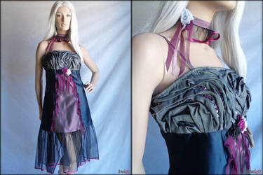 Black grey purple gothic woman dress with necklace