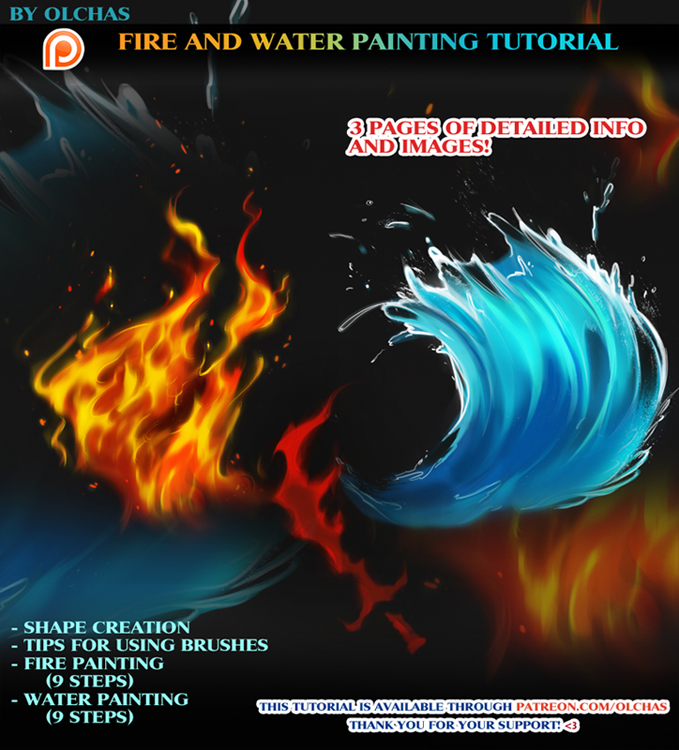 Fire and Water painting tutorial preview