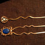 Pearls and lapis lazuli hairpins