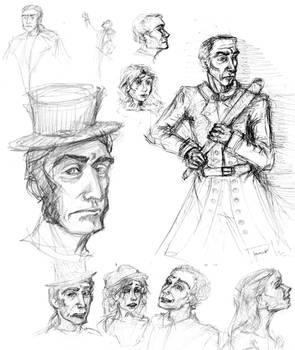 Javert + random others sketchdump (Les Miserables)